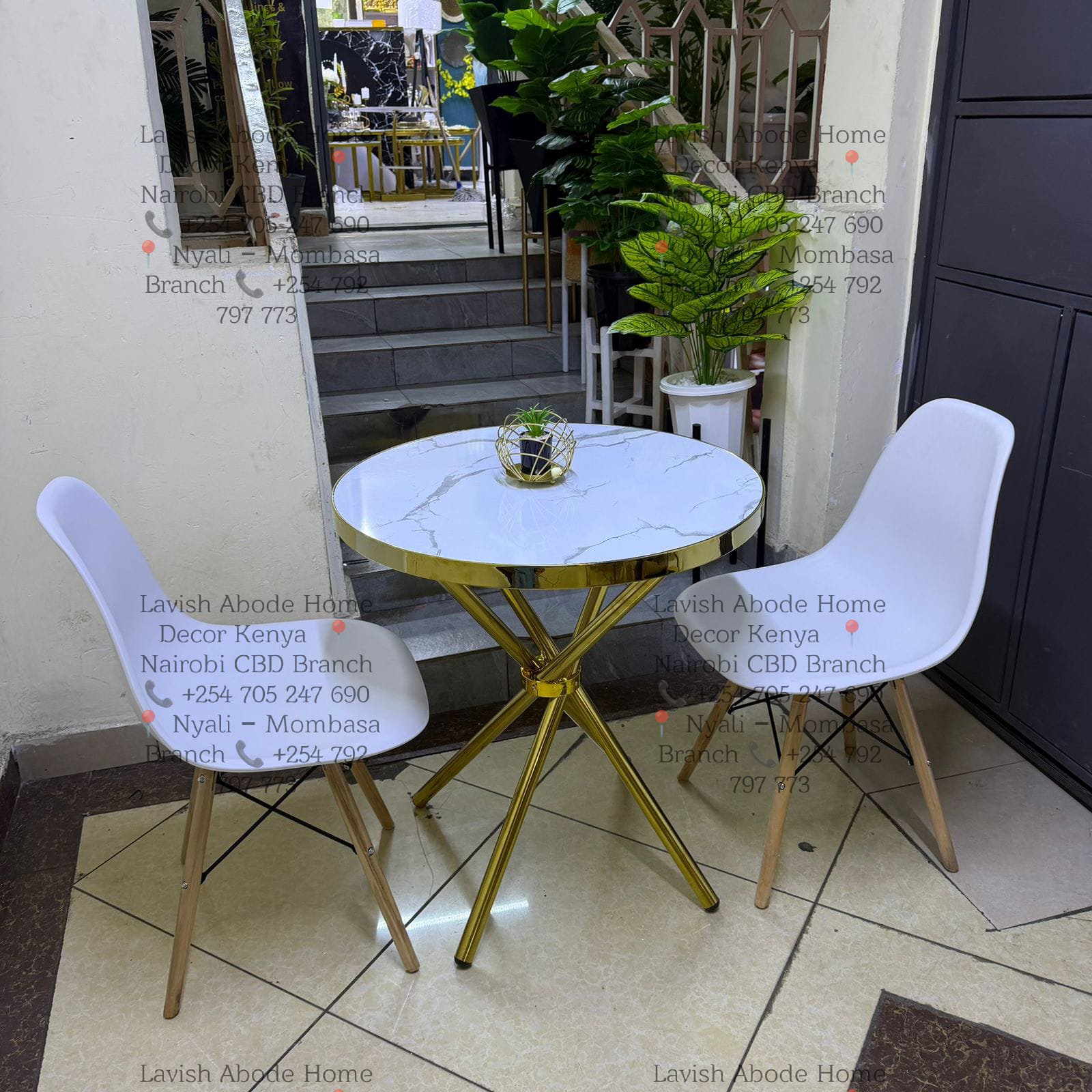 Round Marble Effect Dining Table with 2 White Eames Chairs – Modern Dining Set | Furniture Kenya - Image 2
