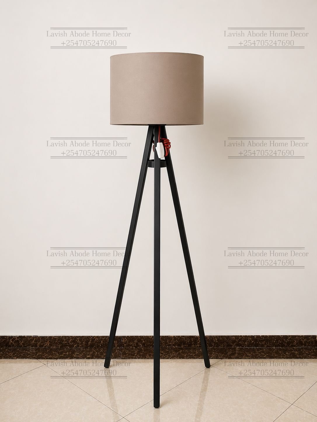 Beige Tripod Floor Lamp 160cm – Wooden Stand with Fabric Shade | Modern Lighting Kenya