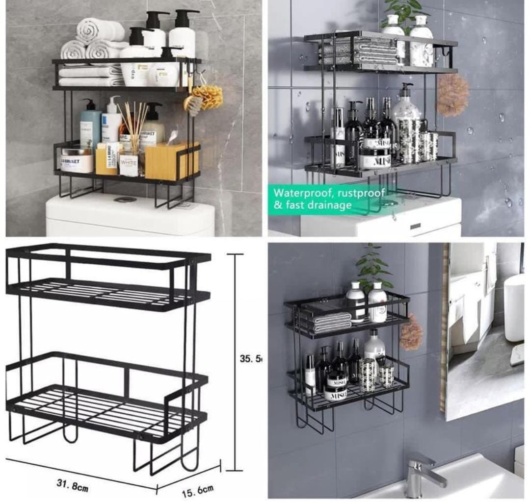 Black 2-Layer Over-Toilet Storage Shelf – Metallic Bathroom Organizer Rack | Space Saving Solutions Kenya