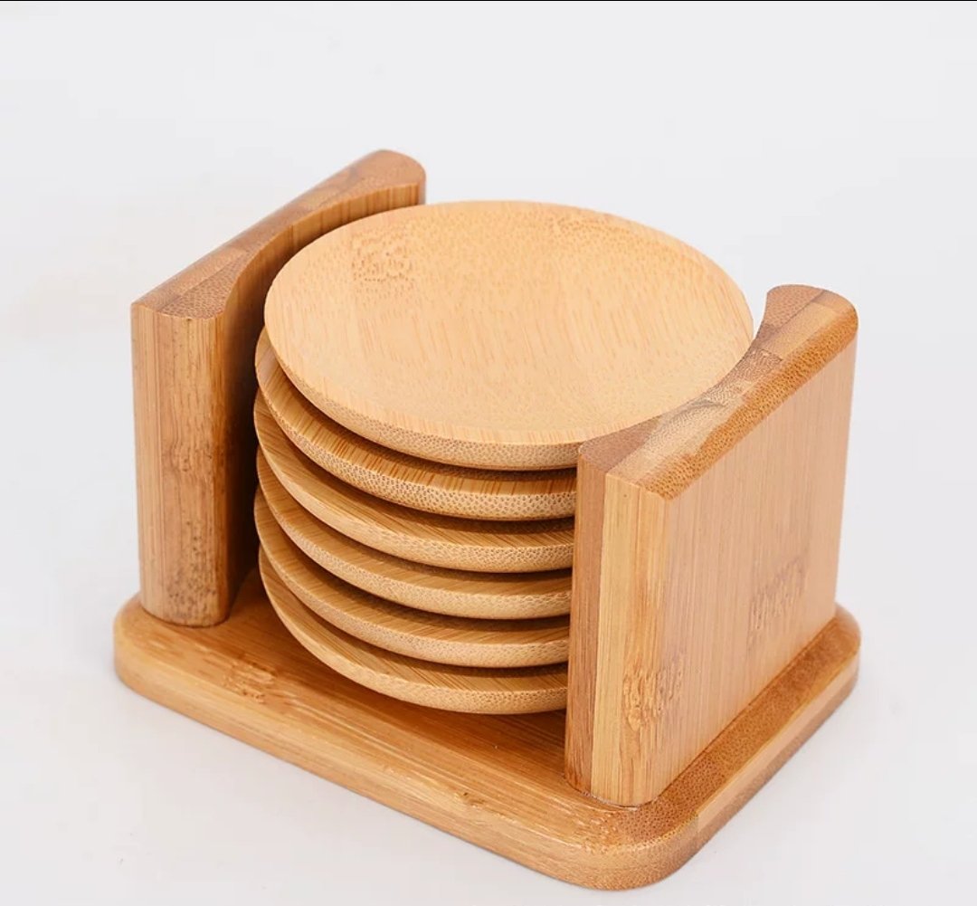 Elegant Bamboo Coaster Set with Holder – Eco-Friendly Drink Coasters | Table Decor Kenya - Image 2