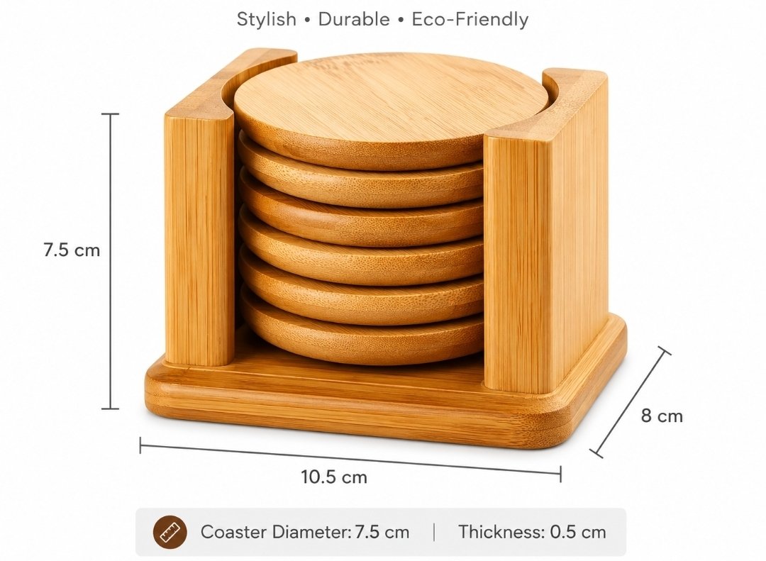 Elegant Bamboo Coaster Set with Holder – Eco-Friendly Drink Coasters | Table Decor Kenya