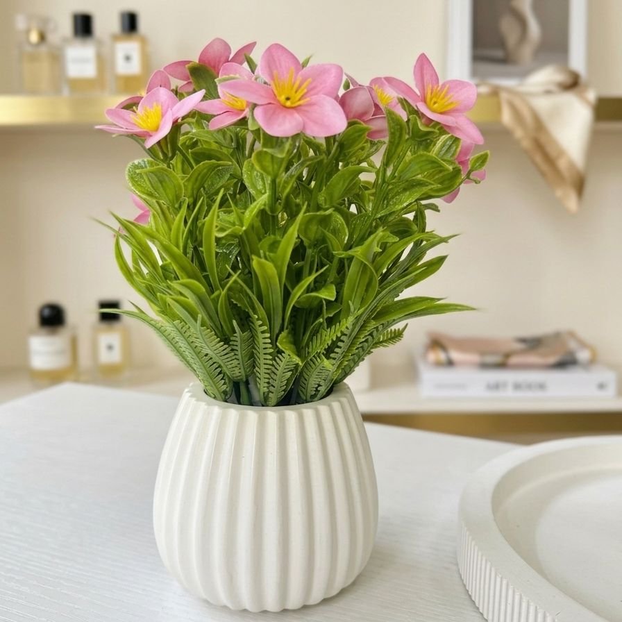 Artificial Daisy Flower Nordic Bonsai in Ribbed Vase – Modern Floral Home Décor | Luxury Decor Kenya - Image 2