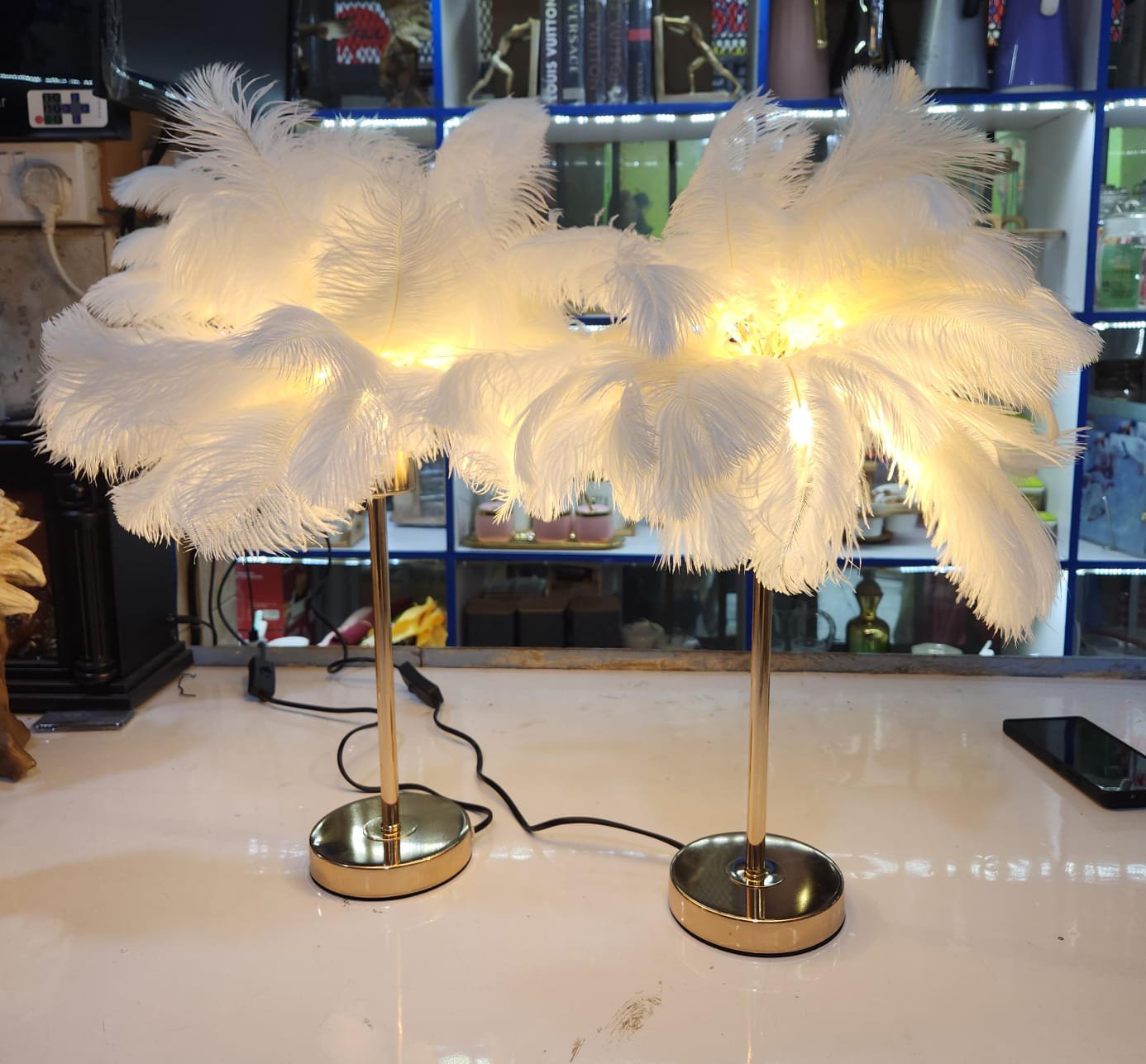 Modern Bedside LED White Feather Table Lamp – Luxury Ambient Lighting | Bedroom Décor Kenya - Image 2