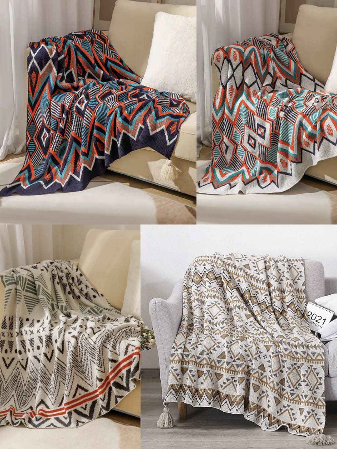 Nordic Bohemian Knitted Throw Blanket with Tassels – Cozy Decorative Sofa & Bed Throw | Luxury Home Décor Kenya