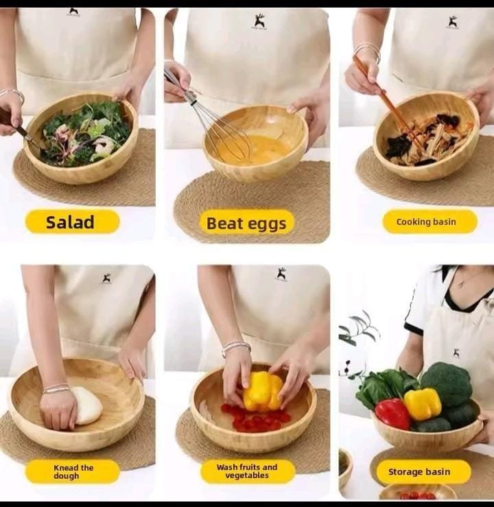 Wooden Dough Basin Salad Bowl – 4L Multi-Purpose Kneading & Serving Bowl | Kitchen Essentials Kenya - Image 2