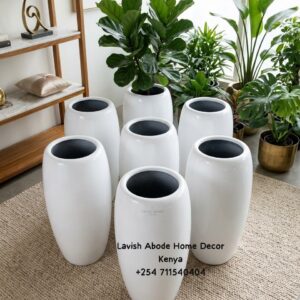 Modern Glossy White Oval Fibre Planter Pot – Elegant Tall Design for Indoor & Outdoor Plants | Luxury Home Decor Kenya