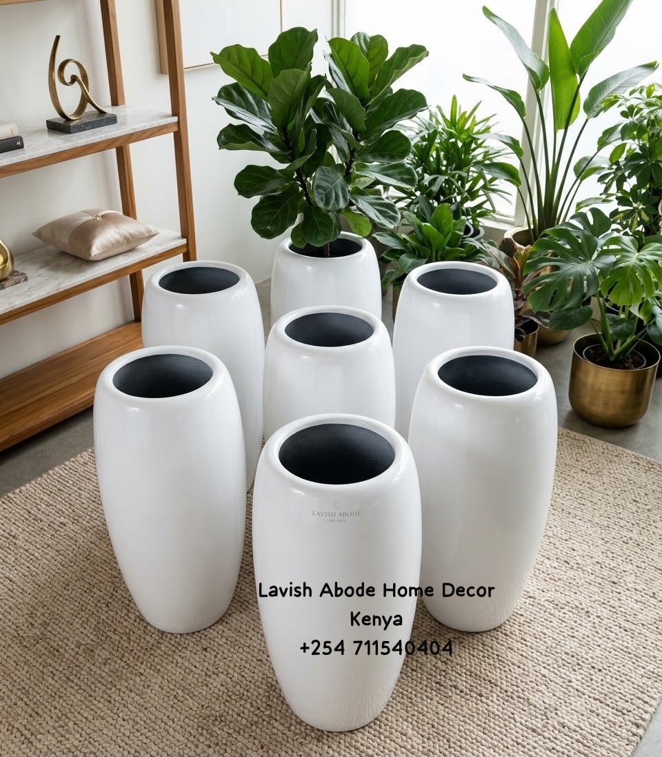 Modern Glossy White Oval Fibre Planter Pot – Elegant Tall Design for Indoor & Outdoor Plants | Luxury Home Decor Kenya