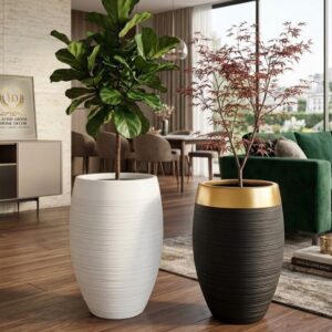 Large Modern Fibre Planter Pot – Textured Ribbed Finish for Indoor & Outdoor Plants | Luxury Home Decor Kenya