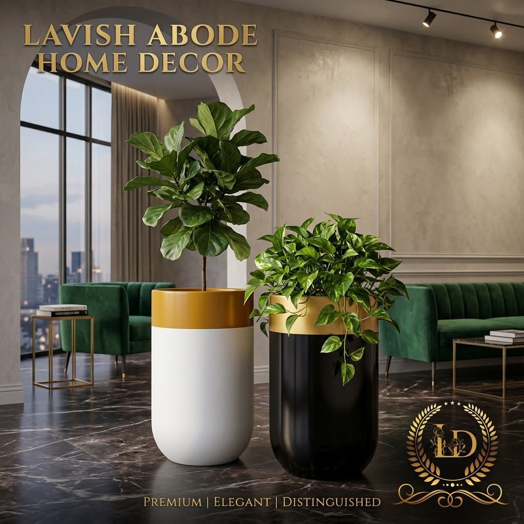 Modern Two-Tone Fibre Planter Pot – Gold & White or Gold & Black Finish | Luxury Home Decor Kenya