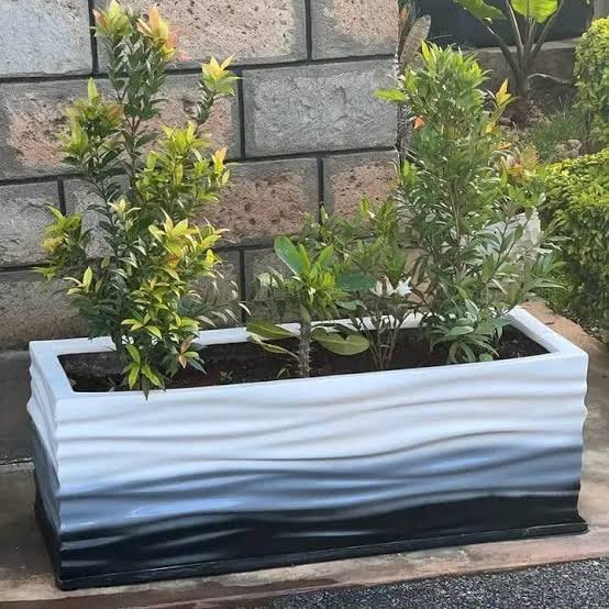 Modern Rectangular Fibre Planter Trough – Black, Gray & White Wave Design | Luxury Home Decor Kenya