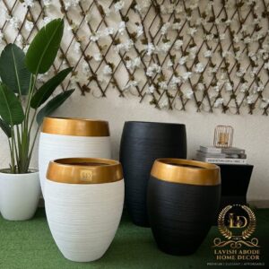 Modern Textured Ribbed Fibre Planter Pots – Gold Accent Finish in Small & Large Sizes | Luxury Home Decor Kenya