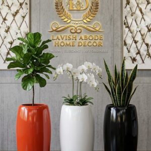Modern Glossy Tall Fibre Planter Pot – Elegant Cylindrical Design in Orange, White & Black | Luxury Home Decor Kenya