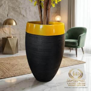 Black and Gold Fibre Planter Pot – Textured Ribbed Design for Modern Interiors | Planter Pots Kenya
