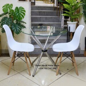 2-Seater Glass Dining Table Set with White Eames Chairs – Modern Dining Furniture | Dining Sets Kenya