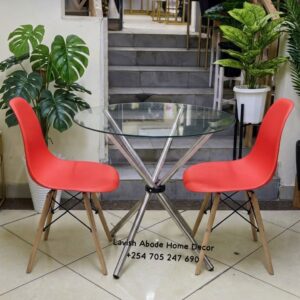 2-Seater Glass Dining Table Set with Red Eames Chairs – Modern Dining Furniture | Dining Sets Kenya