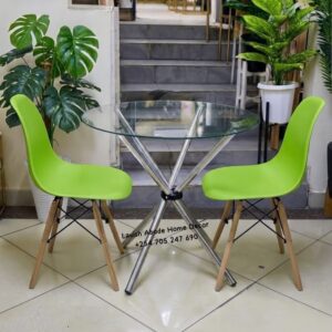 2-Seater Glass Dining Table Set with Lime Green Eames Chairs – Modern Dining Furniture | Dining Sets Keny
