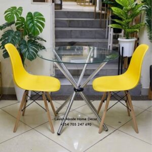 2-Seater Glass Dining Table Set with Yellow Eames Chairs – Modern Dining Furniture | Dining Sets Kenya