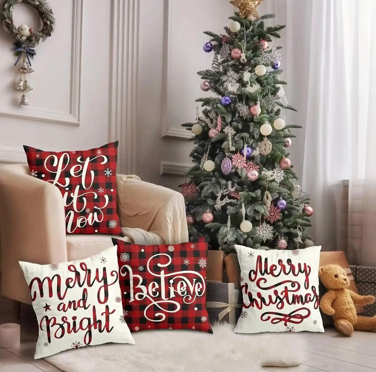 4-Piece Christmas Cushion Cover Set Kenya – Festive Throw Pillow Covers