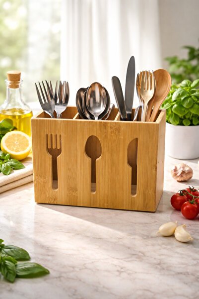 3-Slot Bamboo Cutlery Organizer Kenya – Natural Wooden Kitchen Drawer Storage Box - Image 2