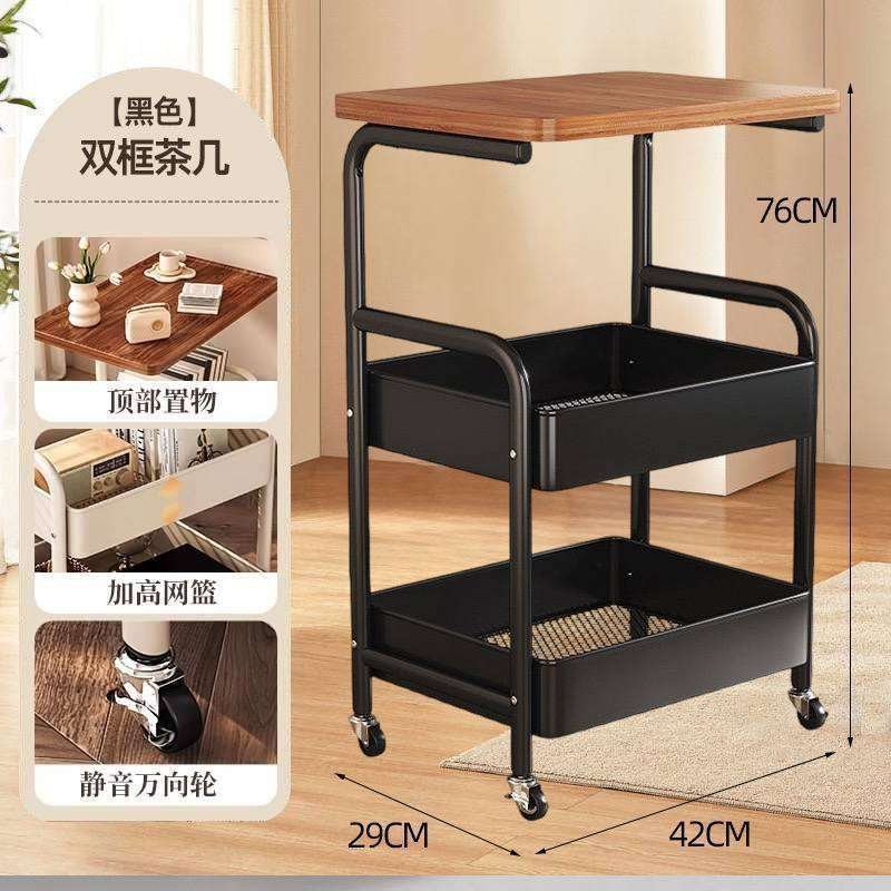 Wooden Top Double Mesh Trolley Rack Kenya – 2-Tier Storage Cart - Image 3