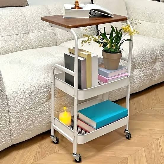 Wooden Top Double Mesh Trolley Rack Kenya – 2-Tier Storage Cart - Image 2