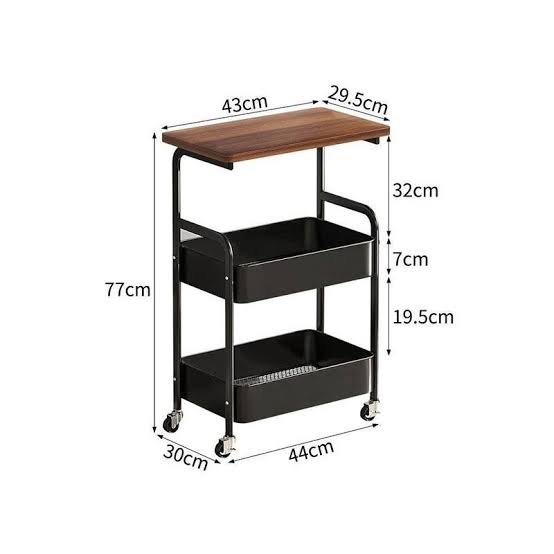 Wooden Top Double Mesh Trolley Rack Kenya – 2-Tier Storage Cart