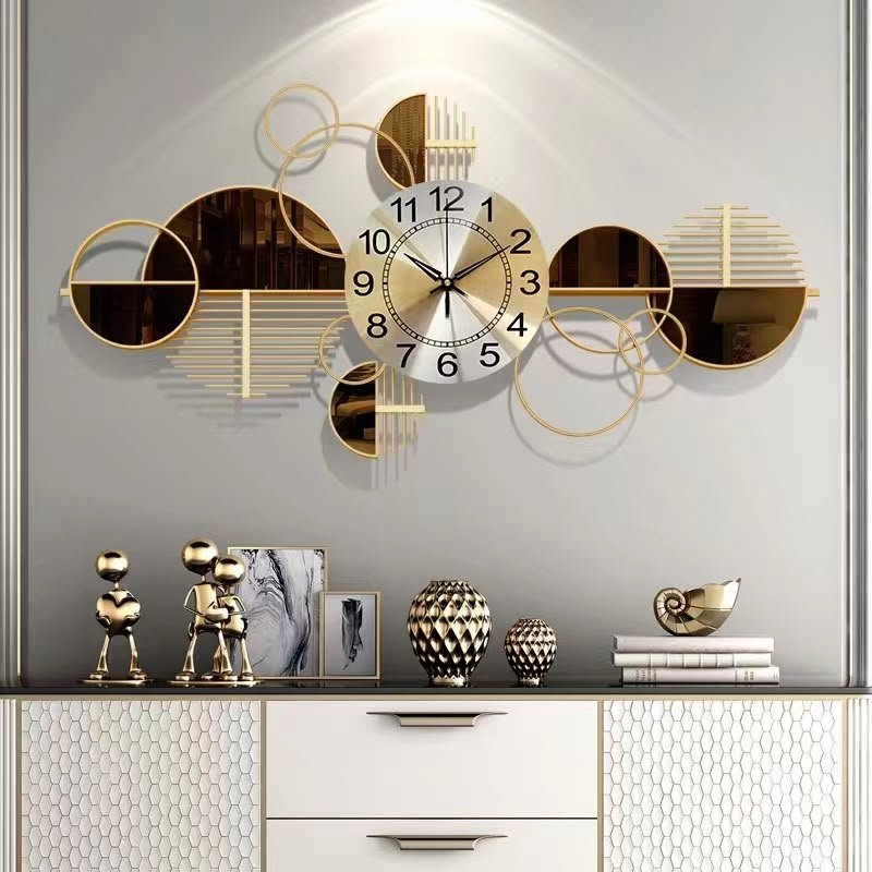 Luxury Abstract Mirror Wall Clock 86 × 43cm Kenya – Modern Gold Decorative Wall Clocks