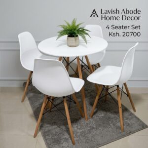 4-Seater Dining Table Set Kenya – White Round Table with Modern Eames Chairs