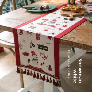 Christmas Jacquard Table Runner 200cm Kenya – Reindeer and Snowman Festive Table Decor